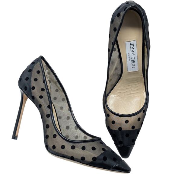 Jimmy Choo Romy 100 Polka Dot Mesh Heels 37.5 - Picture 2 of 8